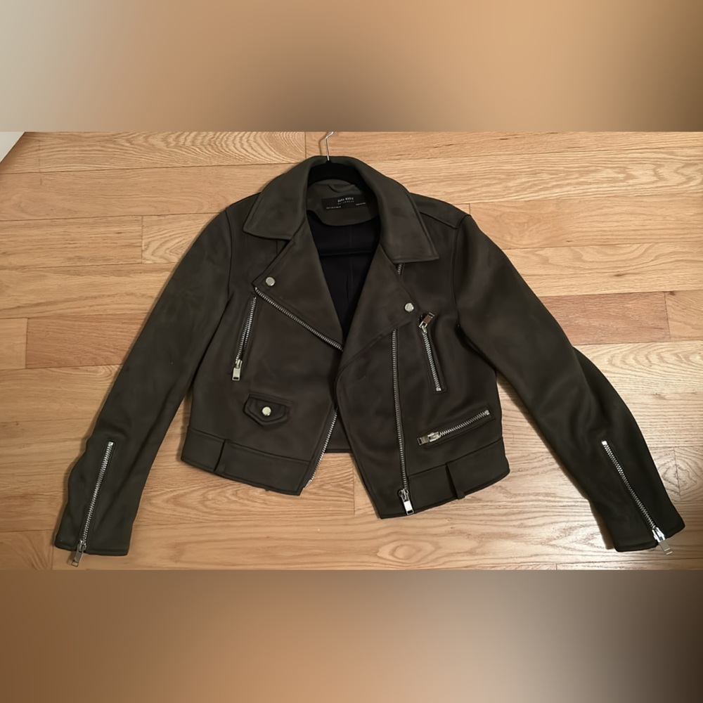 Zara olive green suede jacket in size medium